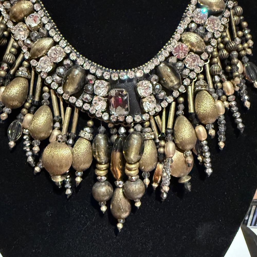 Chico's Metallic Gold and Antique Brass Statement Necklace - Picture 3 of 7